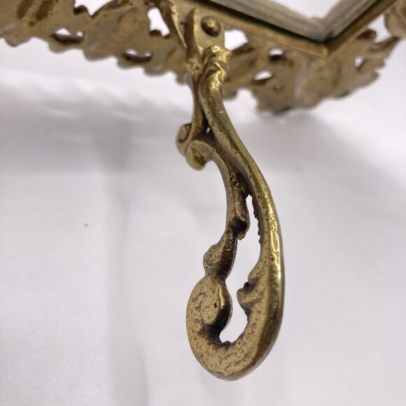 Antique Art Nouveau Gilt Cast Iron Easel Frame - Scroll  Vintage Cast Iron Gold Plated Picture Frame Holds 4” By 5.5” Picture
